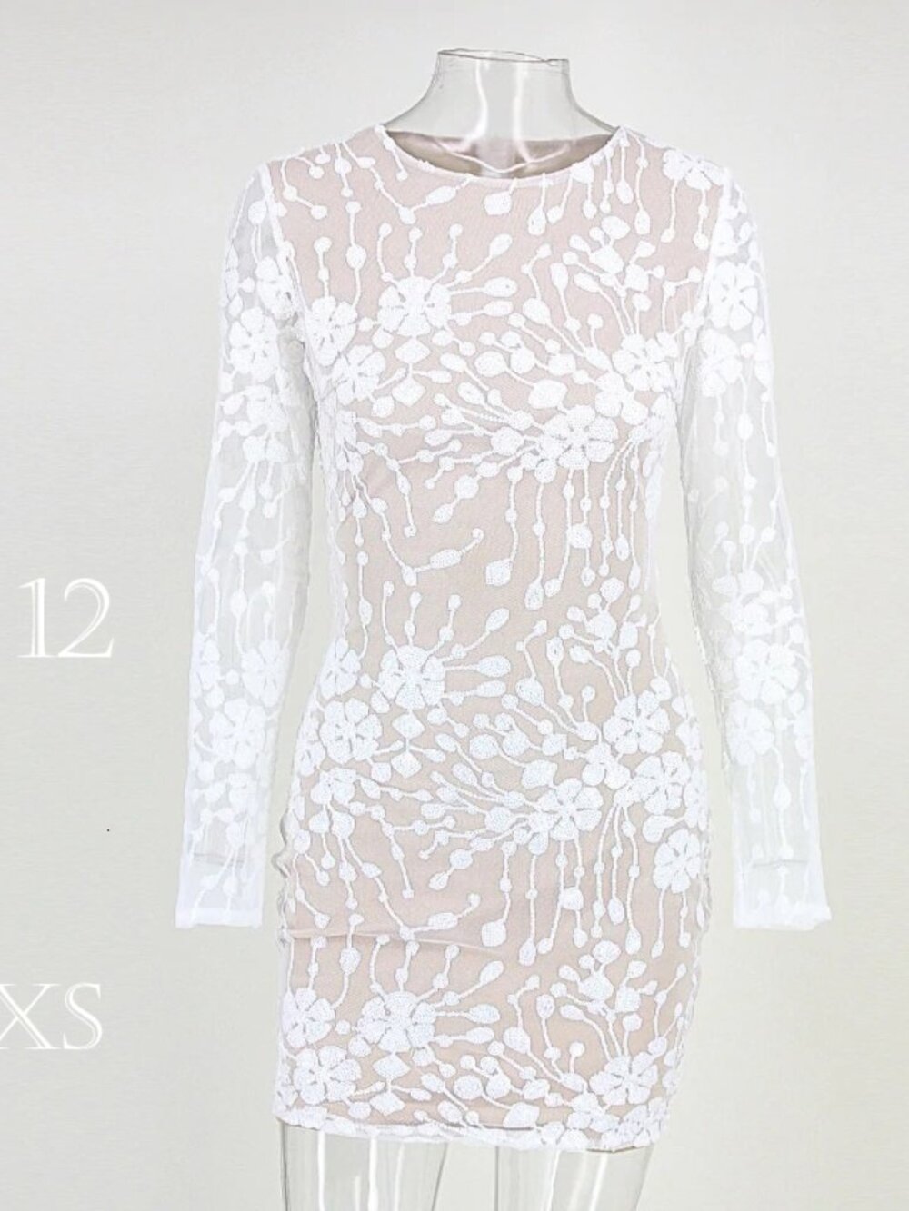 This XS/S white sequin mini dress with floral pattern